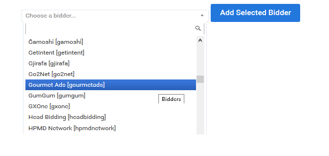 Headbidder.net drop-down menu synchronized with Prebid.js