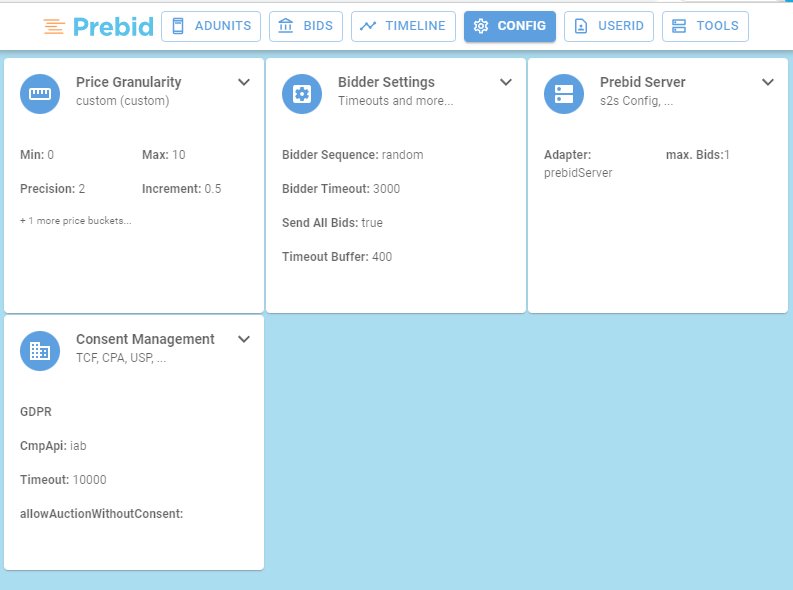Config tab prebid